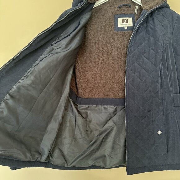 Laundry Women LP Petite Navy Blue Quilted Coat Removable Hood Mid Length Jacket - Picture 6 of 10